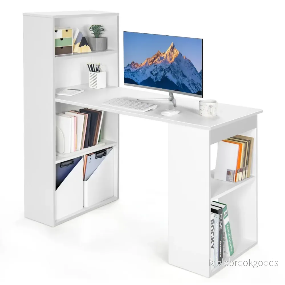 Skrivbord – med bokhylla Datorbord hyllor PC – 6 – Vit - Bild 2