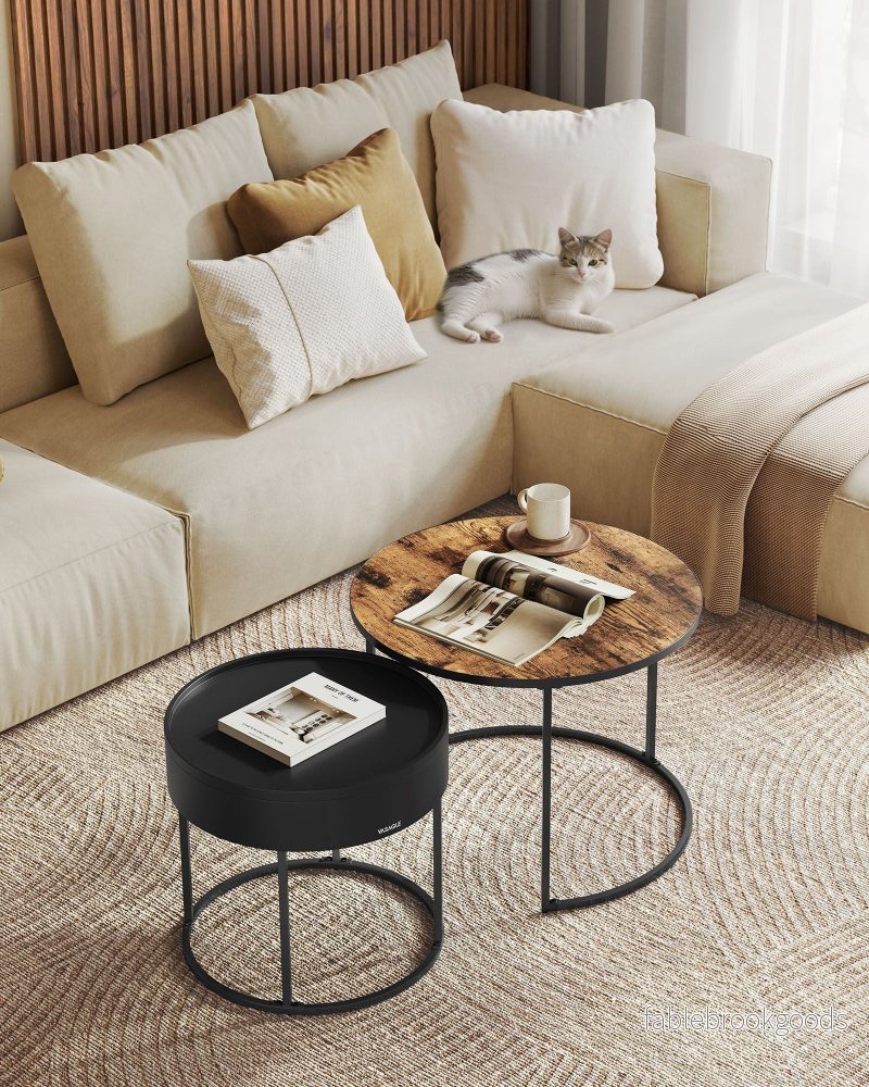 Runt soffbordsset om 2 – Vintage Brun och Ink Black - Bild 2