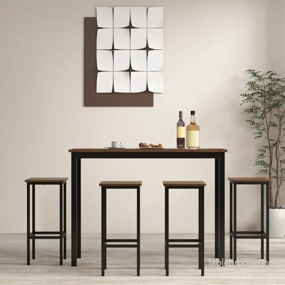 Set – med barstolar stålram och fotstöd industridesign köksstolar – 4 – Rustik brun - Bild 3