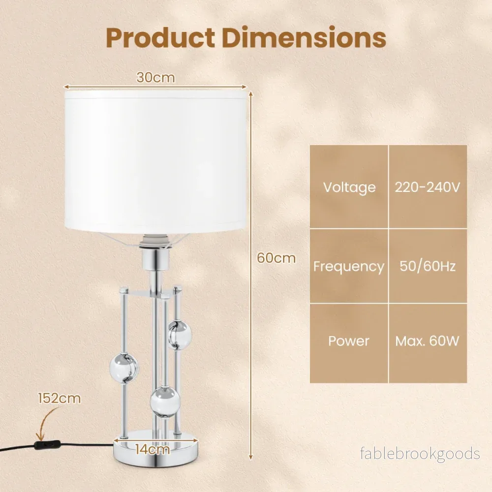 Bordslampa – nattduks och med E27 fattning, lampskärm i linne dekorativa kulor – Silver - Bild 2