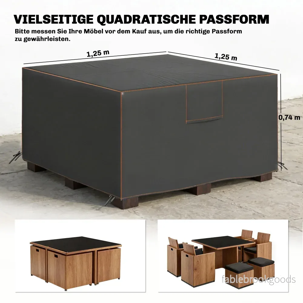 Vattentätt överdrag för trädgårdsmöbler, 420D Oxford, 125x125x74cm - Bild 3