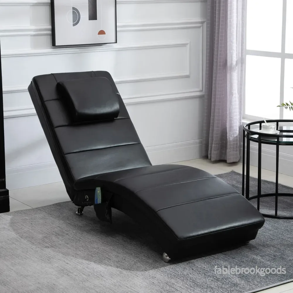 Massageloungestol, högt ryggstöd, konstläder, svart - Bild 2