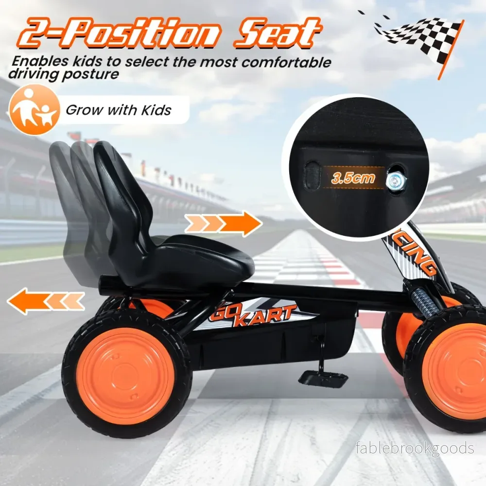 Barn – Gokart Med Justerbar Sittplats Pedal Framåt Bakåt Däck Utomhus För År – 3-8 – Svart - Bild 3