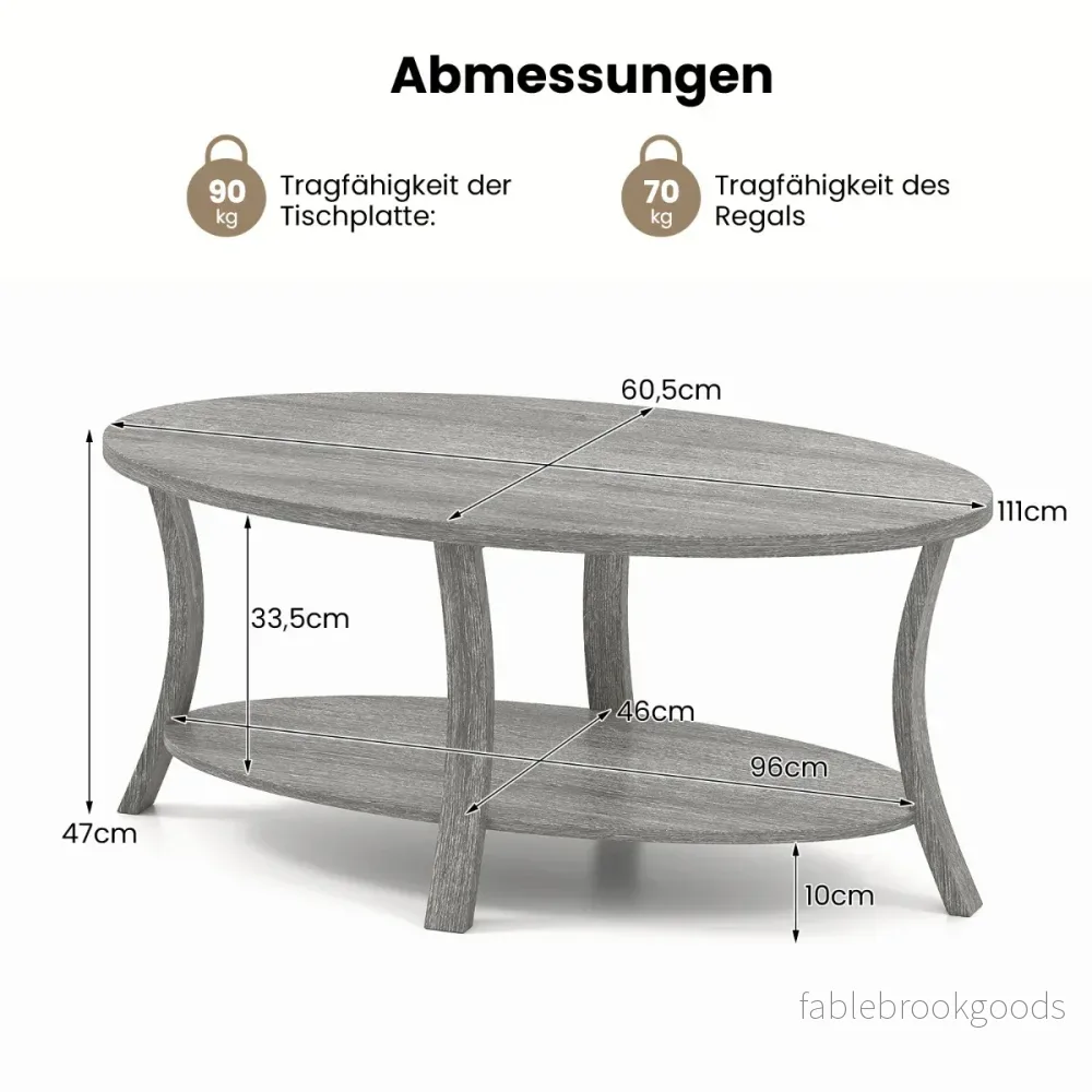 Oval – soffbord med hylla Vardagsrumsbord våningars sidobord Kaffebord – 2 – Grå - Bild 2