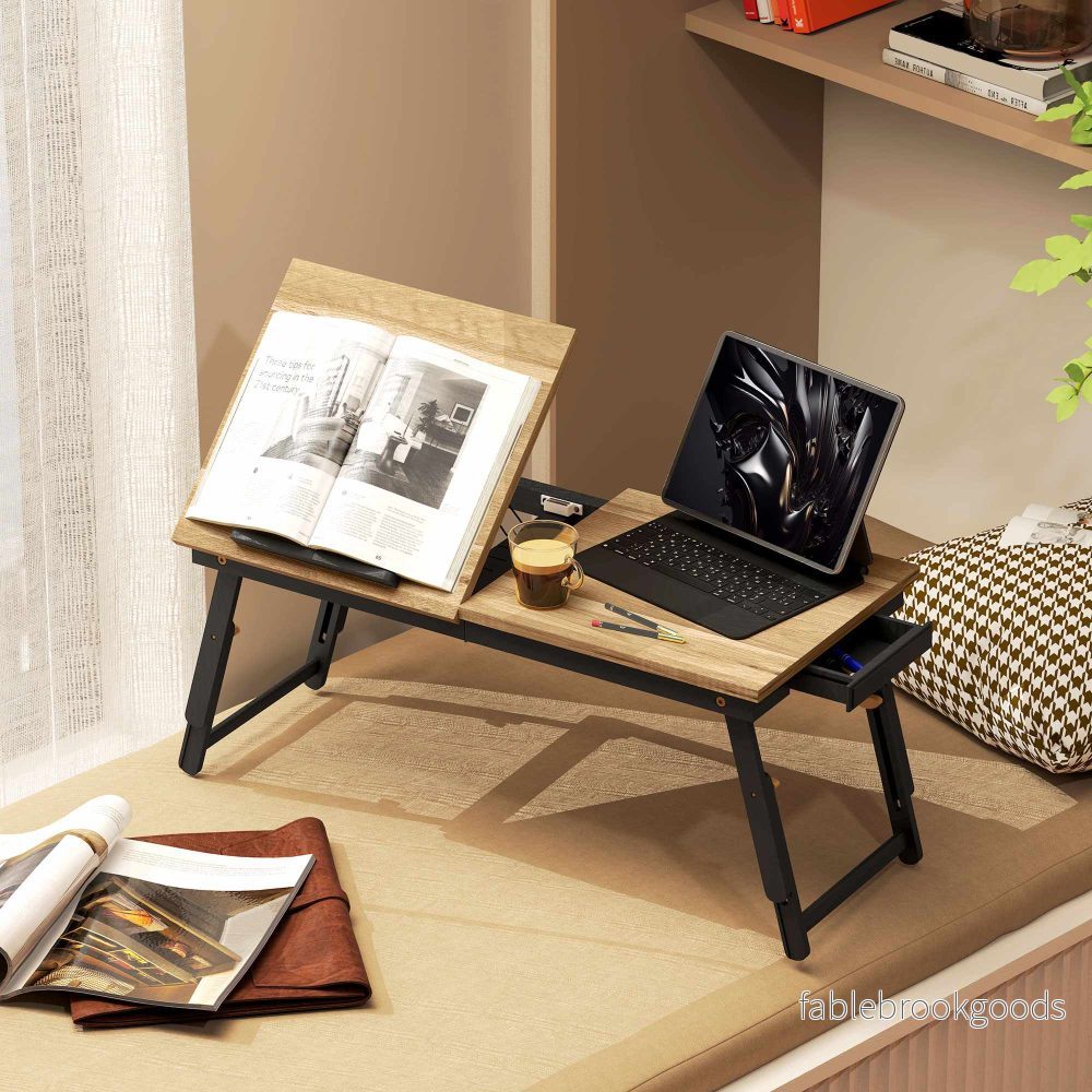 Justerbart laptop-sängbord med låda, hopfällbart - Bild 2