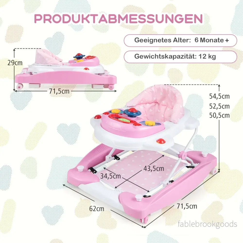 i – Baby Walker med avtagbar lekbräda och fotplatta – 6 1 – Rosa - Bild 2