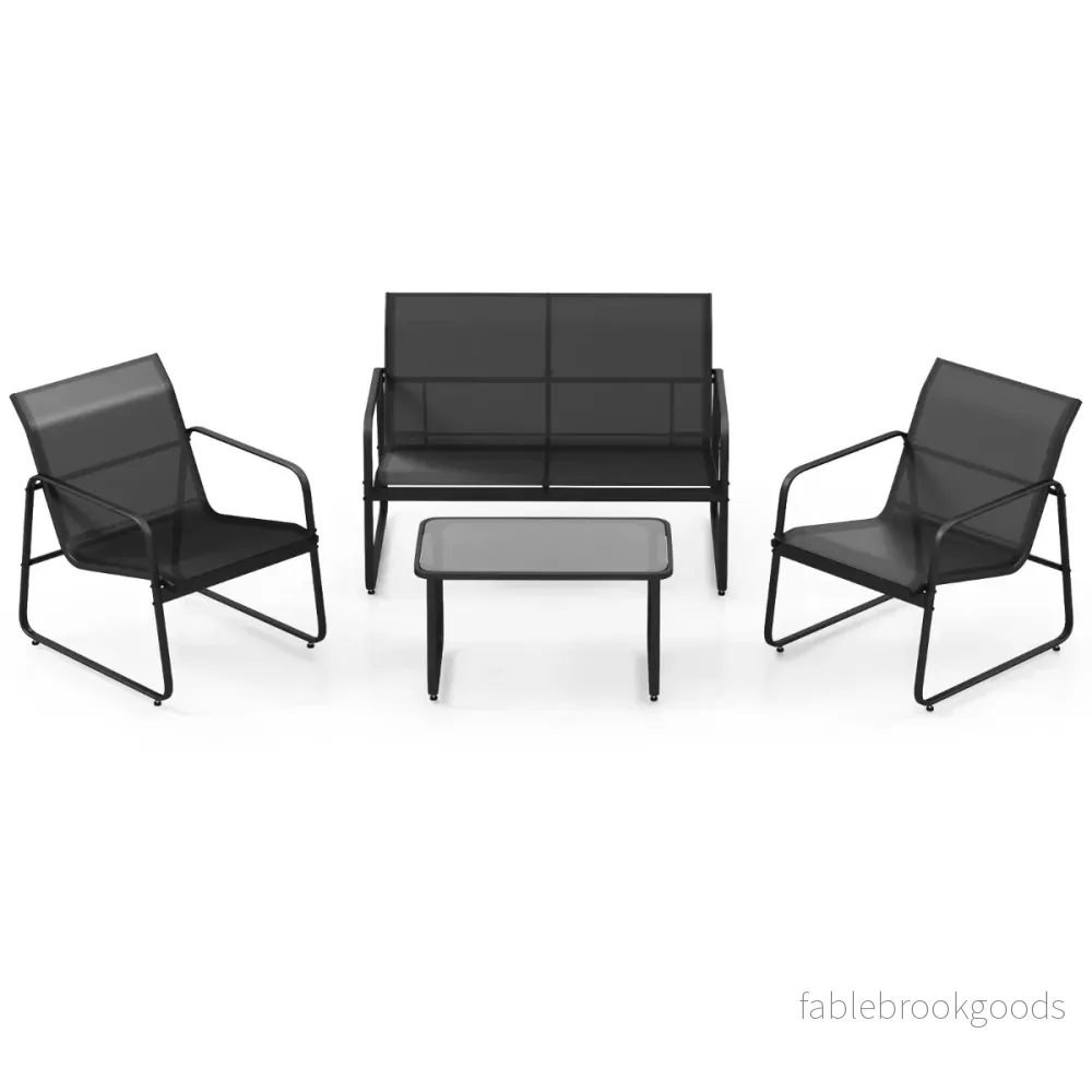 stycken – Utemöblersset med soffbord Tillverkat av härdat glas Sittgruppssoffset – 4 – Svart - Bild 2