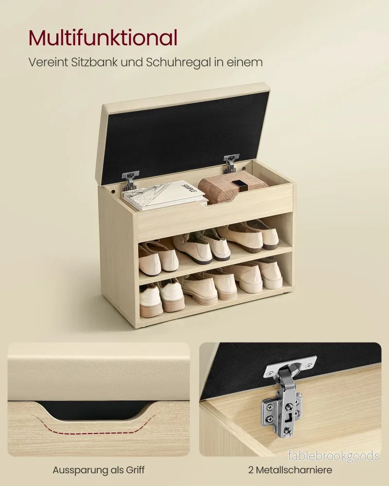 Skobänk med kuddar – kompakt och snygg – naturbeige - Bild 3