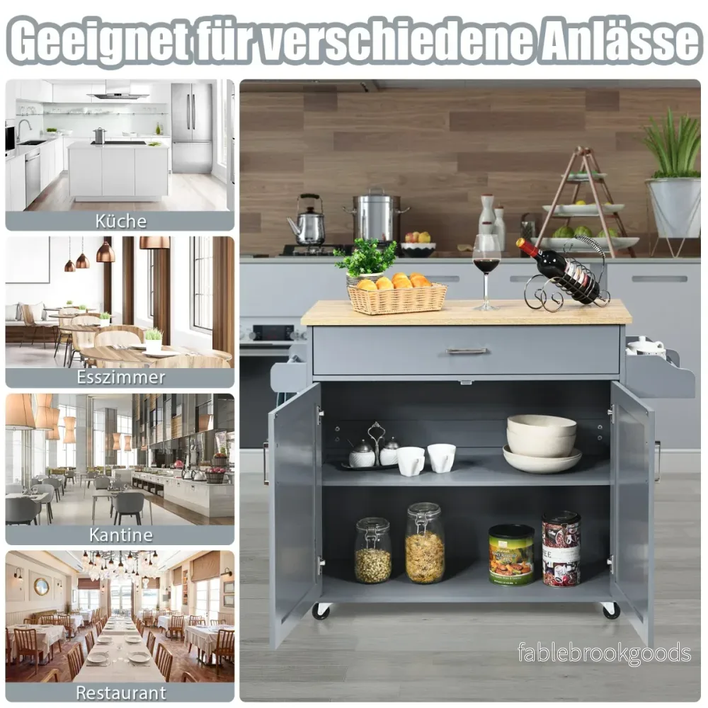 Kitchen – Island Cart Rullande förvaringsvagn Stort skåp + – 116 x 40 x 85 cm – Grå - Bild 3