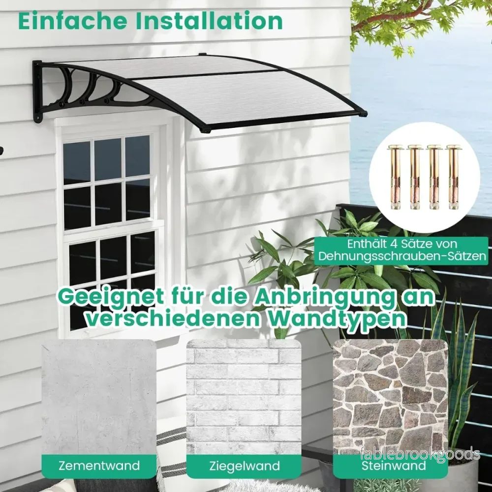 Baldakin – för ytterdörr av aluminium och polykarbonat – 150 x 100 cm 150 x 100 x 28 cm – Grå