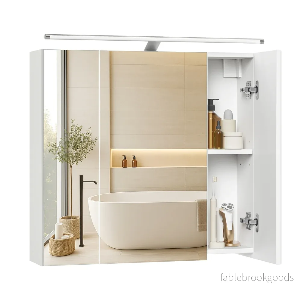 Badkamerspiegelkast - 15 x 70 x 60 cm - 3 deuren - Wolkenwit - 40 kg maximum capaciteit