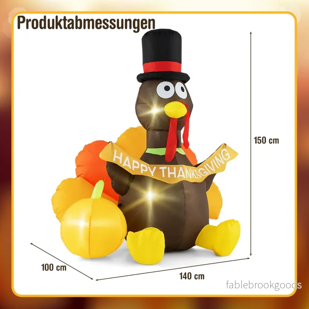 Uppblåsbar – kalkon med pumpa Thanksgiving dekoration LED lampor – 150 cm – Flerfärgad - Bild 2