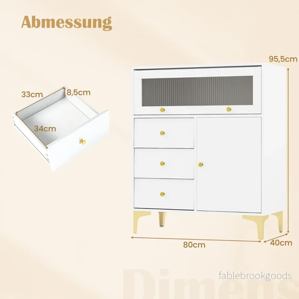 Byrå – med lådor och dörrar Skänk uppfällbar glasdörr – 3 2 80 x 40 x 95,5 cm – Vit - Bild 2