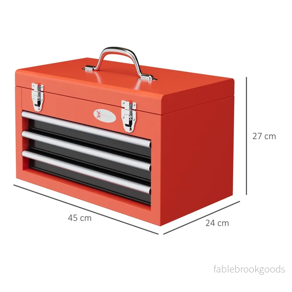 Röd stålverktygslåda med 3 lådor – 45 x 24 x 27 cm - Bild 3