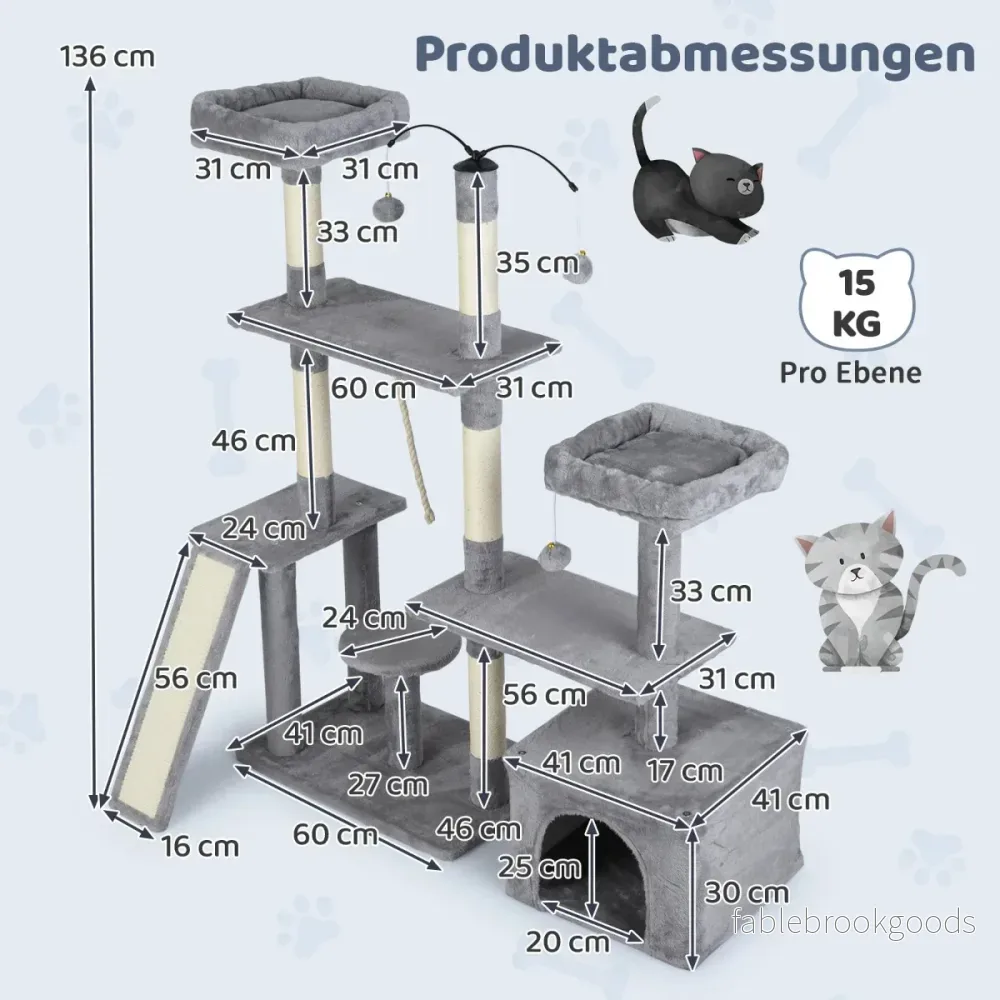 Kratzbaum – med roterbar design Kattklätterträd kattgrotta och ramp Klatsträd – Ljusgrå - Bild 2