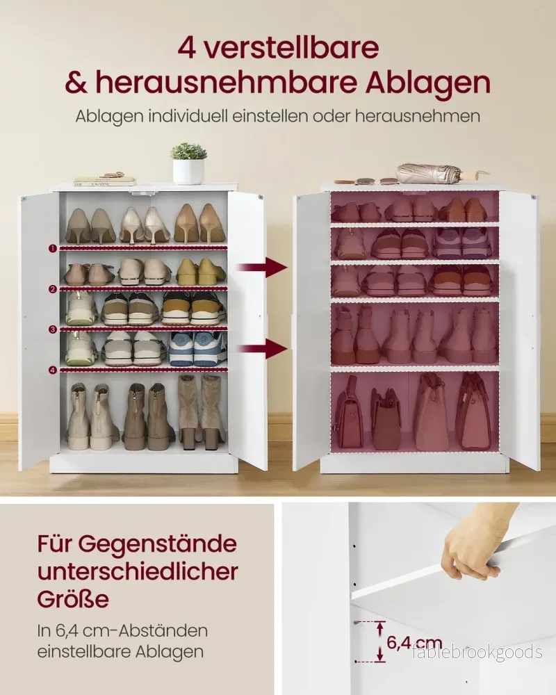 Schoenenkast - 5 Etages - 2 Deuren - Verstelbare Planken - Wolkenwit - Bild 3
