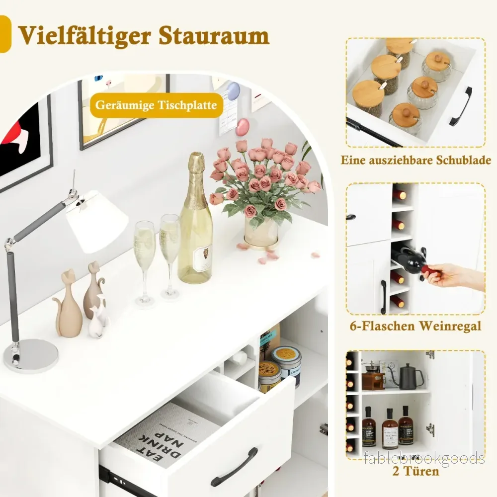 Skänk – med flaskors vinhylla och låda dörrar Modernt vinbarsskåp – 6 2 – Vit - Bild 2