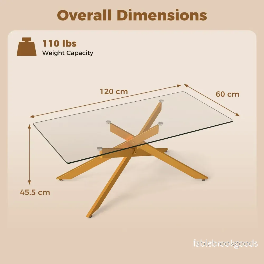 Soffbord – i Härdat Glas Rektangulärt Moderne Kaffebord – 120 x 60 x 45,5 cm – Guld - Bild 2