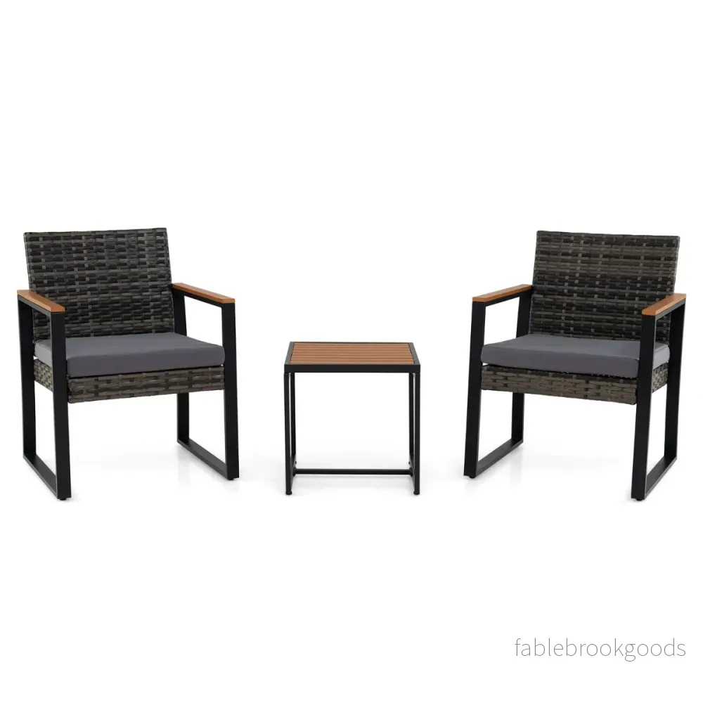 Balkongmöbler – Set Med Stolar och Sidobord Mjukta Kuddar Sittgrupp Lounge – 2 – Grå