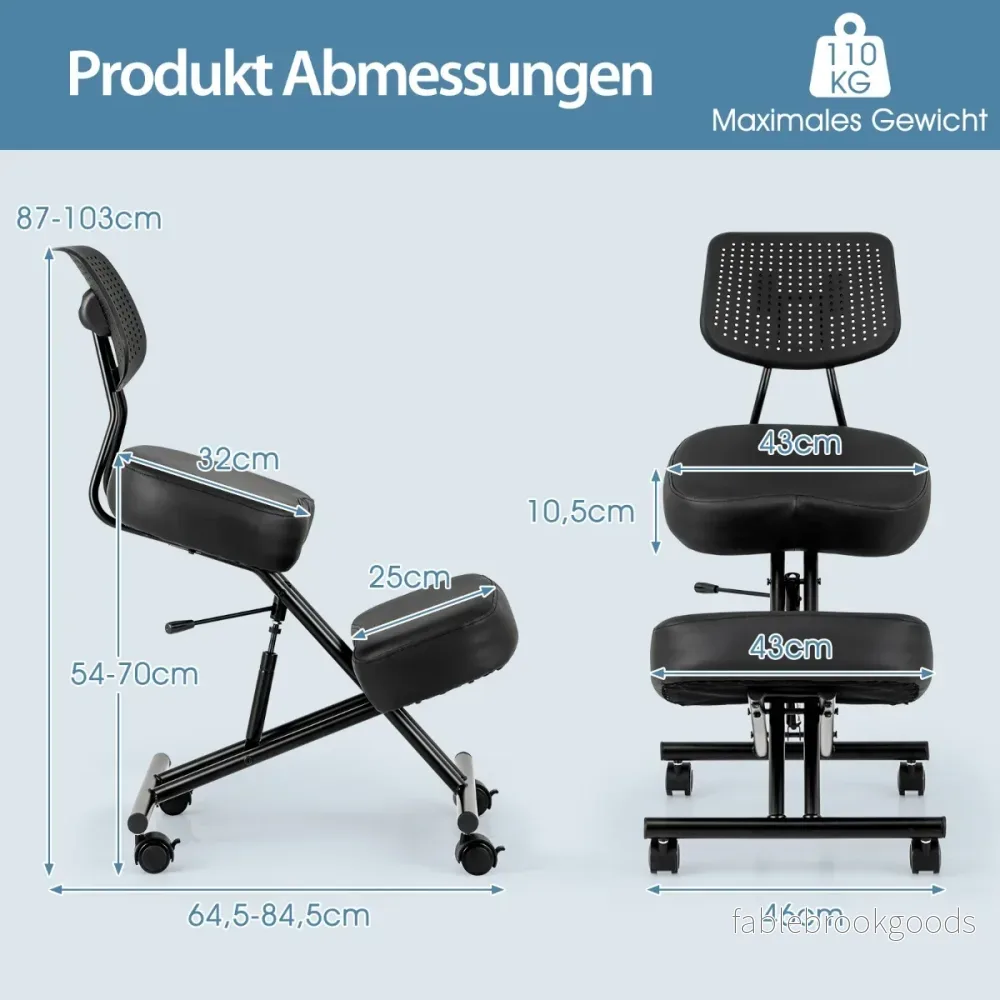 Ergonomisk – knä stol med sned sits för smärtlindring ortopedisk – Svart - Bild 2
