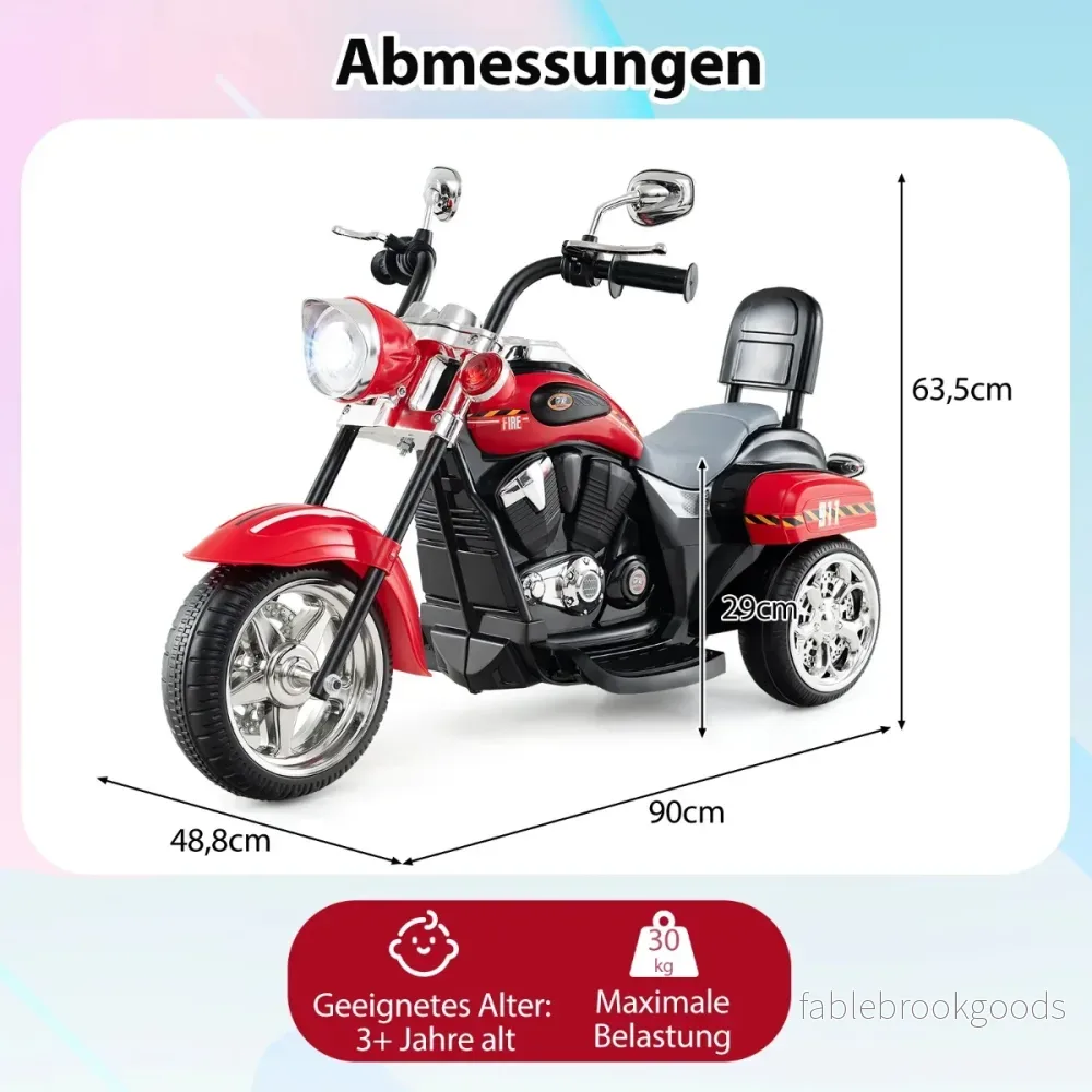 6V – barnmotorcykel med justerbar strålkastare och ljud Trehjulig elmotorcykel brandbil – Röd - Bild 2