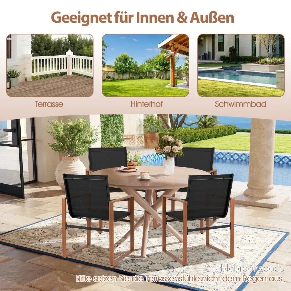 Set – med uteplatsstolar andningsbar sits och ryggstöd, trädgårdsstolar, svarta – 2 – Svart - Bild 3