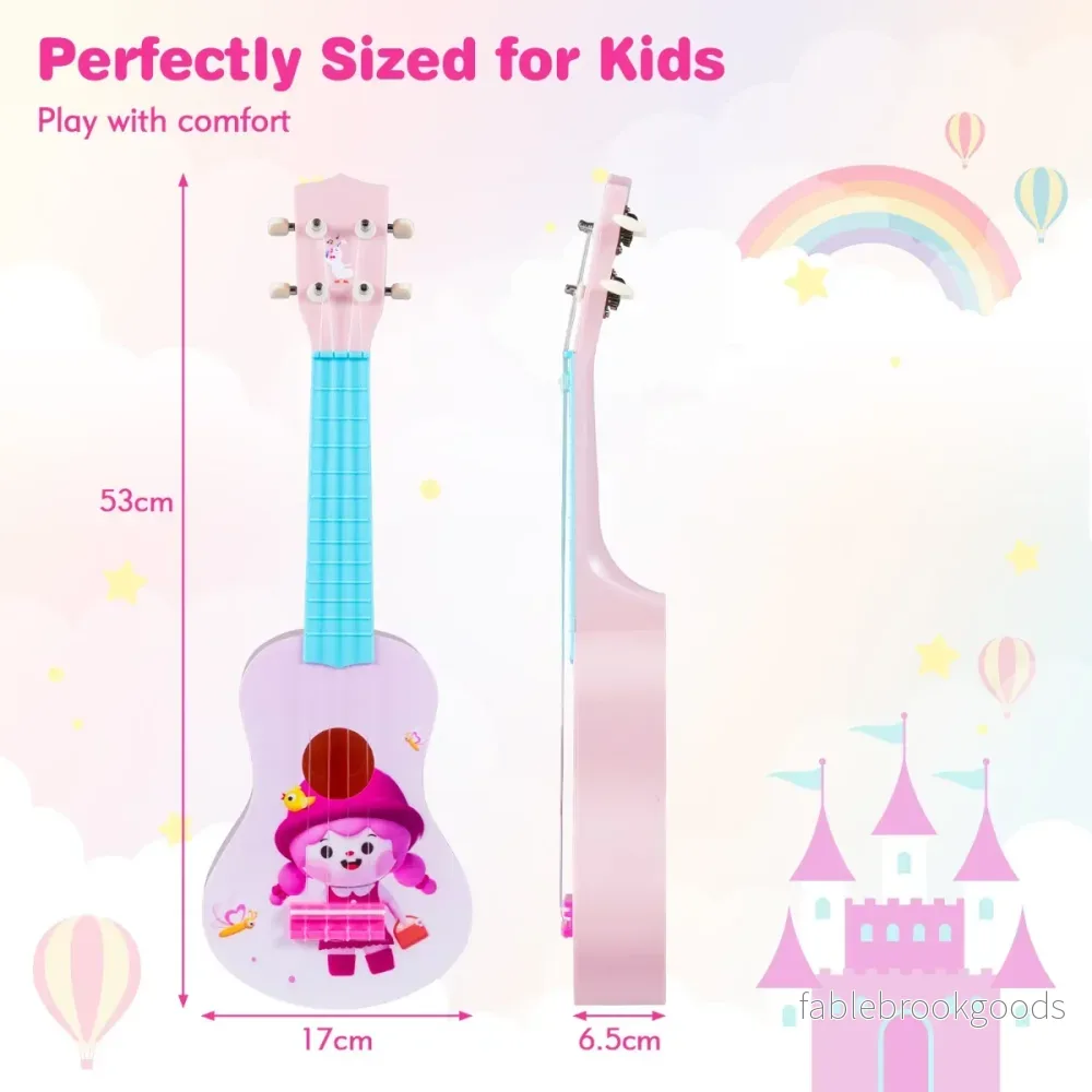 Tum – Ukulele för Barn Mini Leksaks med Nylon sträng och Band Nybörjare – 21 4 12 – Rosa - Bild 2