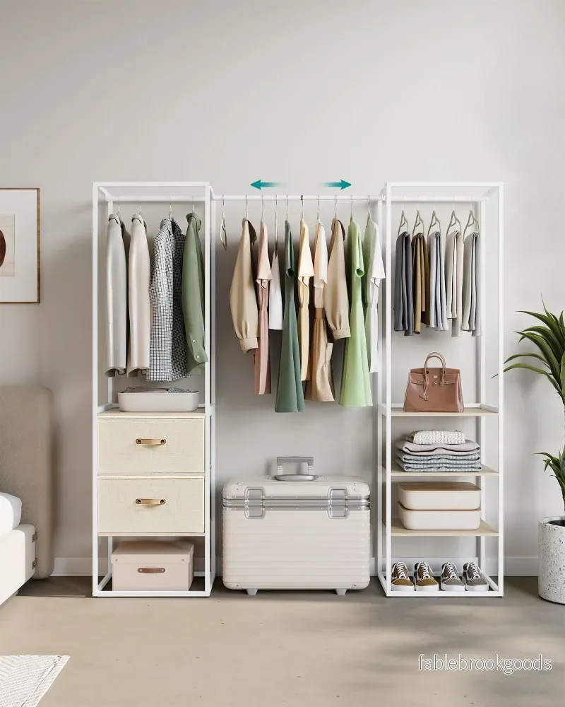Klädställ – med 2 lådor – stål – naturbeige - Bild 3