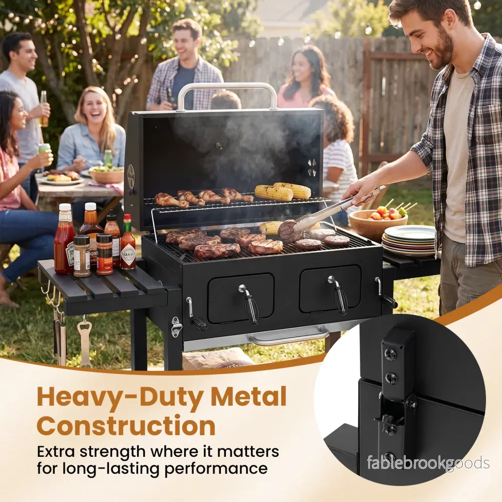 Kolgrill – med lock, grillvagn hjul och skyddstäcke, klotgrill termometer i - Bild 3