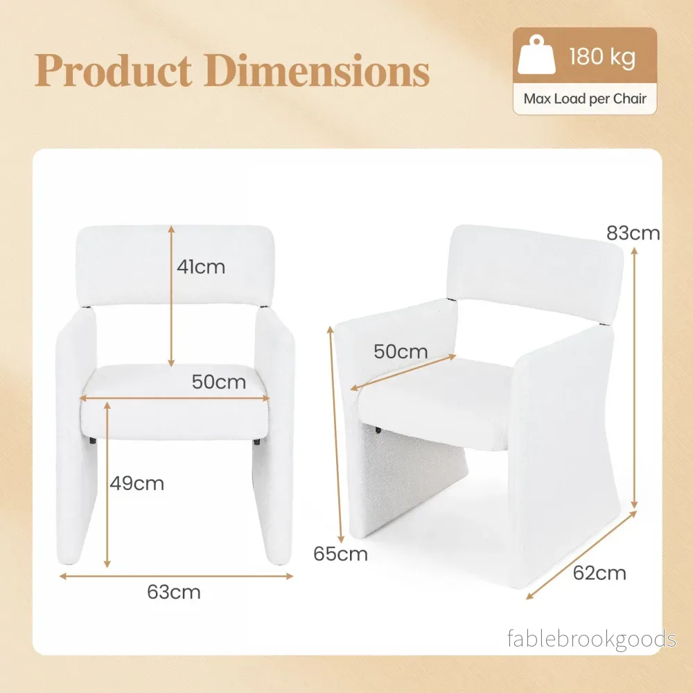 2‑pack – fåtöljer, stoppad relaxfåtölj och läsfåtölj med andningsbart tyg, vitt – 63 x 62 x 83 cm - Bild 2