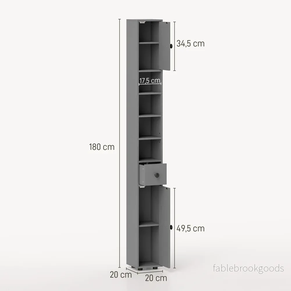 Badrumsskåp, 4 hyllor, låda, spånskiva, grå - Bild 3