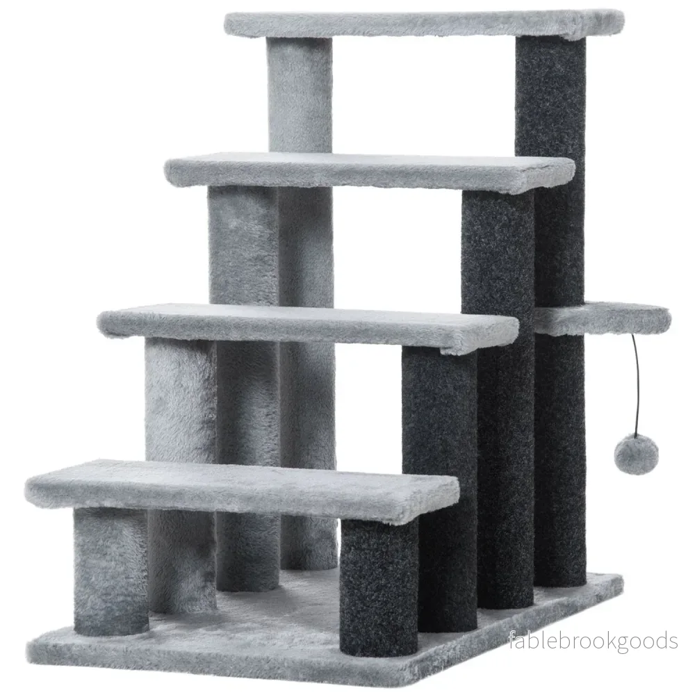 Husdjurssteg med skrapstolpe, 4-stegs grå, 60x40x64 cm
