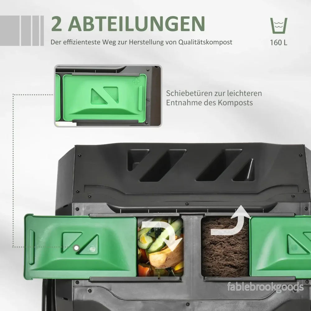 160L Dubbelkammar Roterande Trädgårdskompostor, Svart - Bild 3