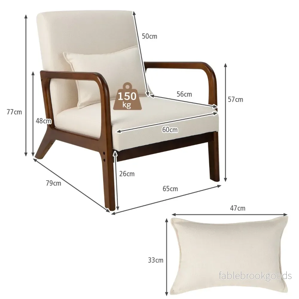 Fåtölj – Vardagsrum Lounge Stol Klädd Modern Accent Trä med armstöd – 65 x 79 x 77 cm – Beige - Bild 2