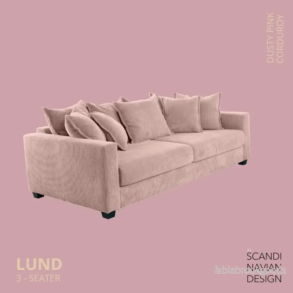Lund 3-seater Sofa, Dusty Pink Corduroy, removable & washable cover - Bild 2