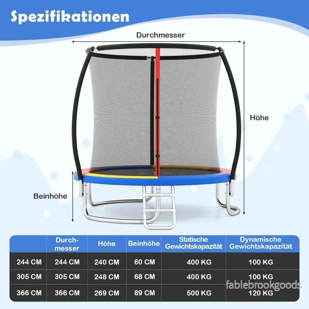 Utomhustrampolin – med stege, runt trädgårdstrampolin säkerhetsnät, kantöverdrag och metallram – Ø 305 cm – Färgglad - Bild 2
