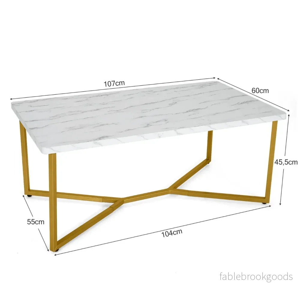 Soffbord – i marmorlook med gyllene metallram och justerbara fotkuddar – Vit - Bild 2
