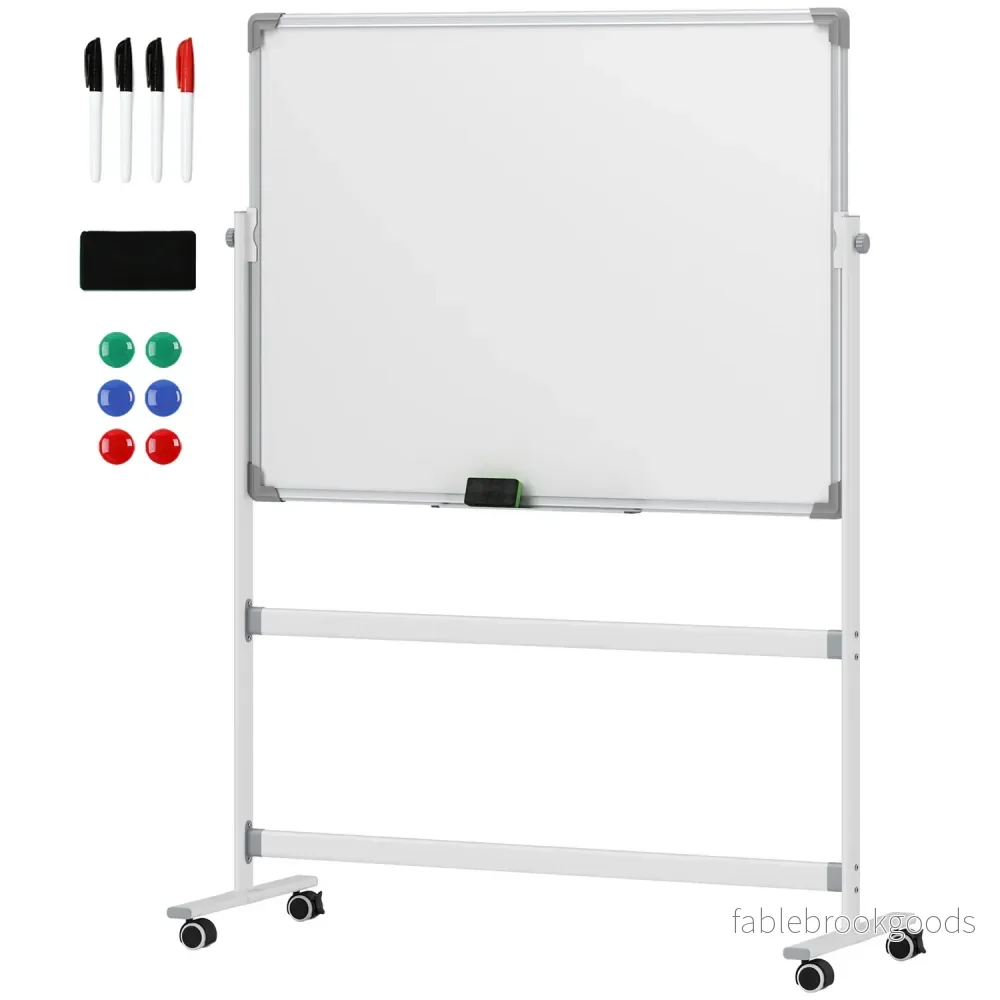 Dubbelsidig Whiteboard 120x90 cm med stativ & hjul