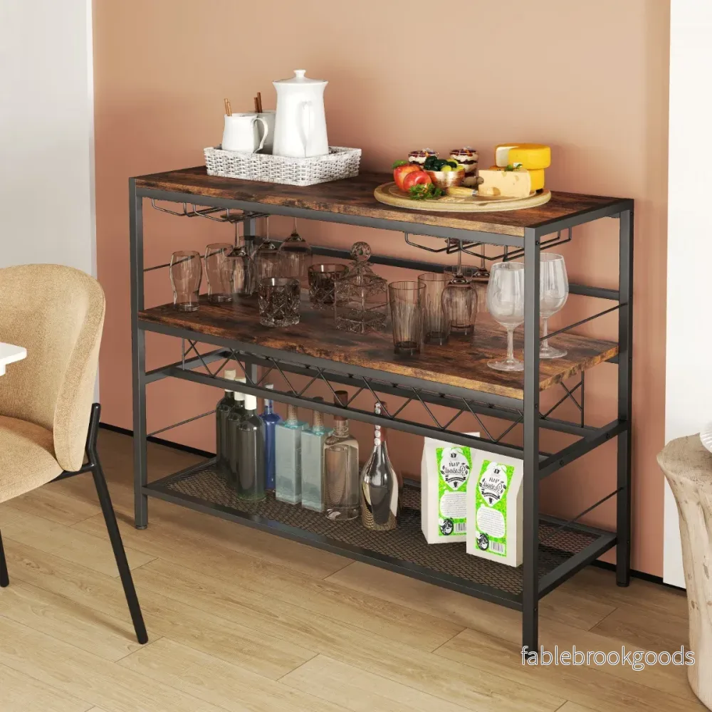 vånings – fristående vinställ med vinkällare och rader glashållare vinbarsbord – 4 4 – Rustik brun - Bild 2