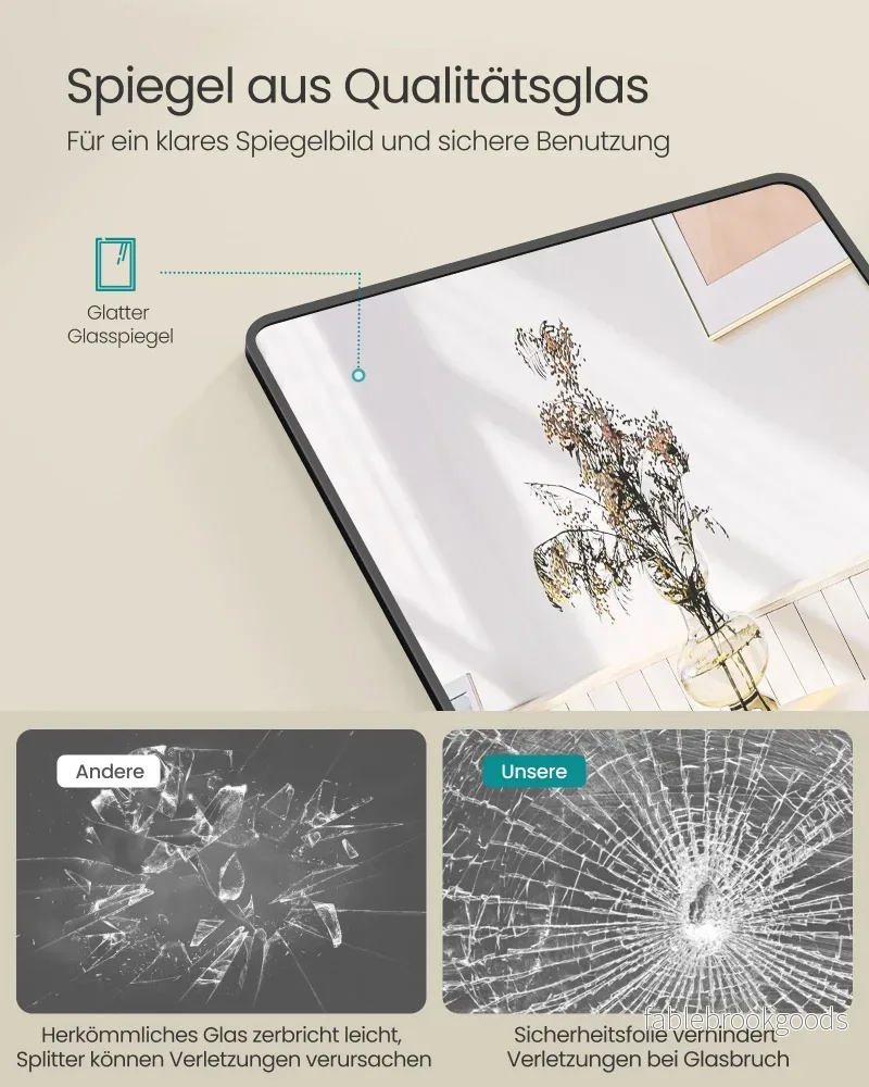 Hellängdsspegel – Rektangulär – Härdat glas – Bläcksvart - Bild 3