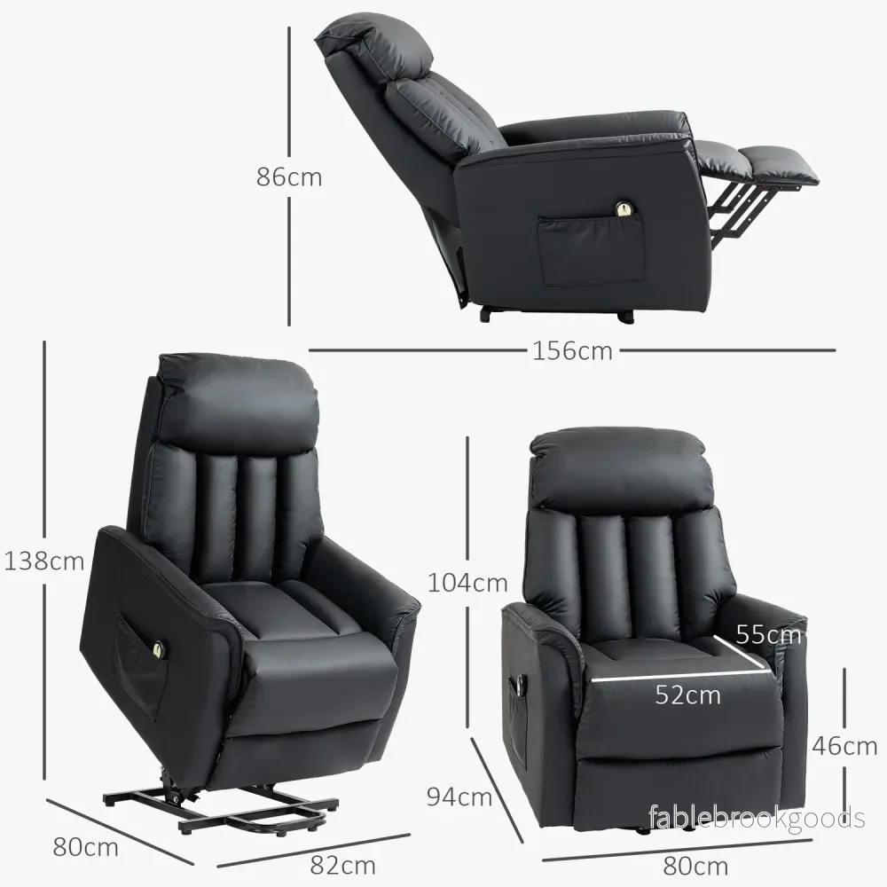 Elektrisk vilstol, TV-stol, fåtölj med ståhjälp, liggfunktion, konstläder, 80 x 94 x 104 cm, svart - Bild 3