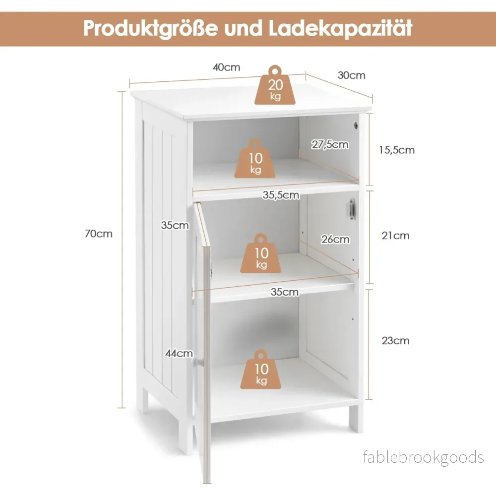 Badrumsskåp – Multifunktionell fristående hylla med lucka – 40 x 30 x 70 cm – Vit - Bild 2