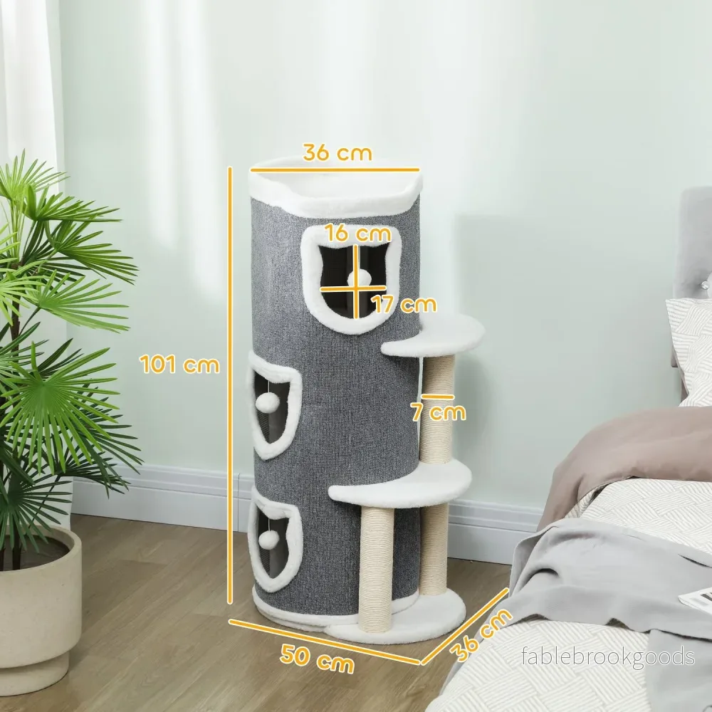 Kattorn med 3 nivåer, sisalstolpar, grå, 101 cm - Bild 3