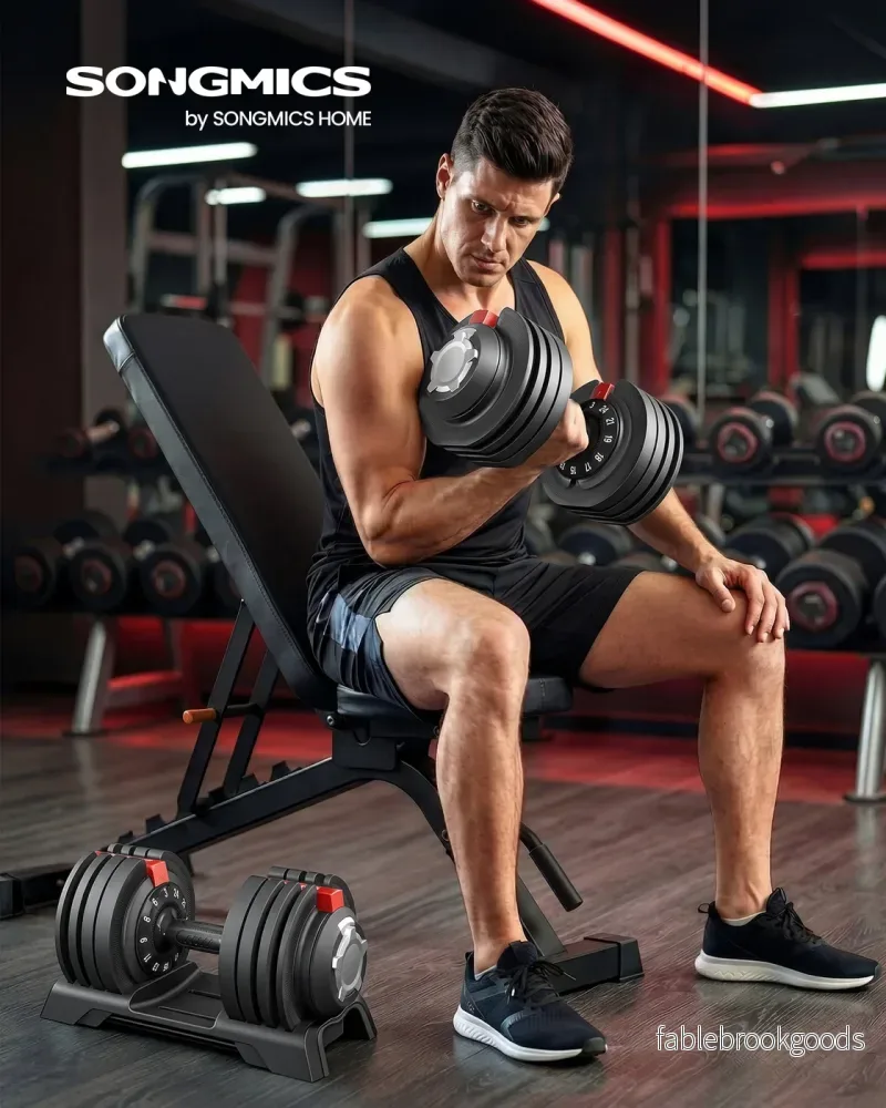 Dumbbells - 3 kg tot 24 kg - Verstelbaar - Zwart en rood - Totale gewicht 48 kg - Afmetingen 40 x 20 x 21 cm - Bild 2