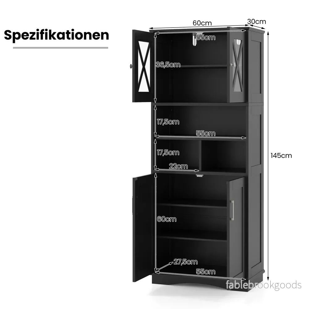 Badrumsskåp – med justerbara hyllor och dörrar fack tippskydd – 3 – Svart - Bild 2