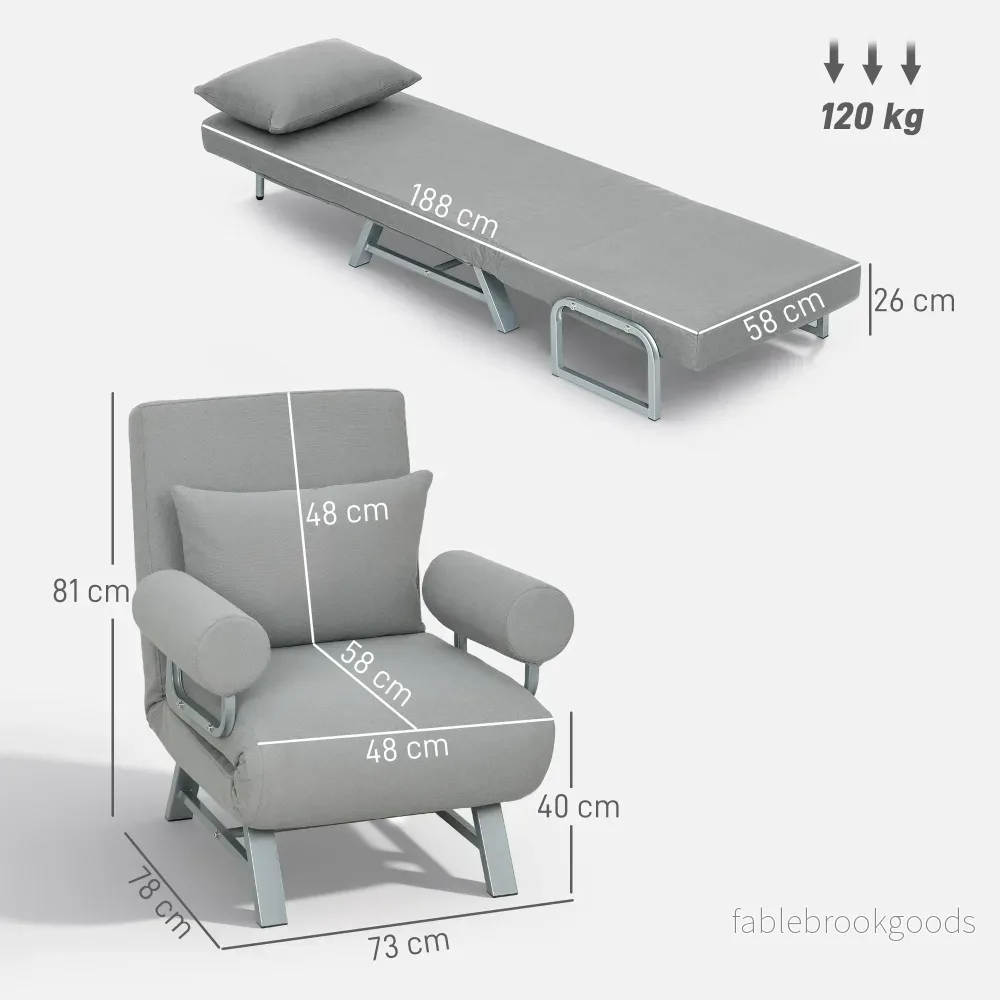 Konvertibel sovfåtölj, ergonomisk, ljusgrått tyg - Bild 3
