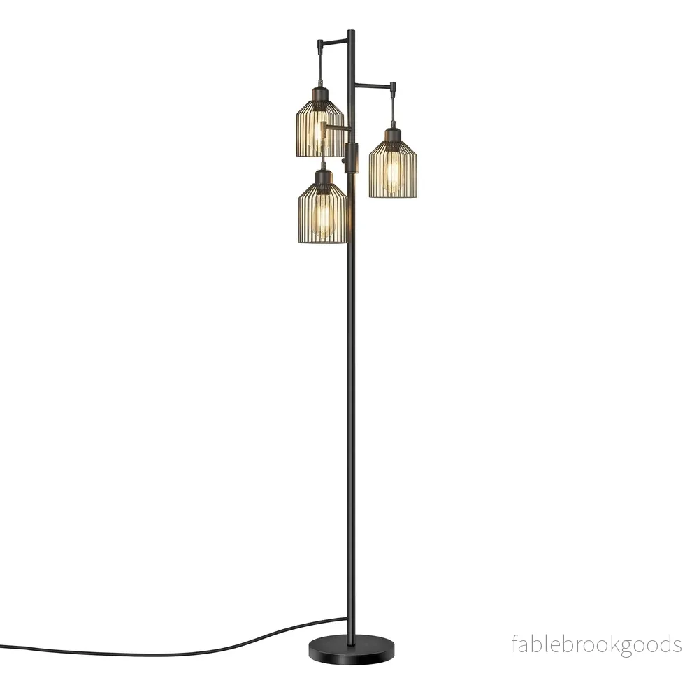 Staande lamp - 29 x 32 x 176,5 cm - 3 E27 fittingen - zwart - 4 kg