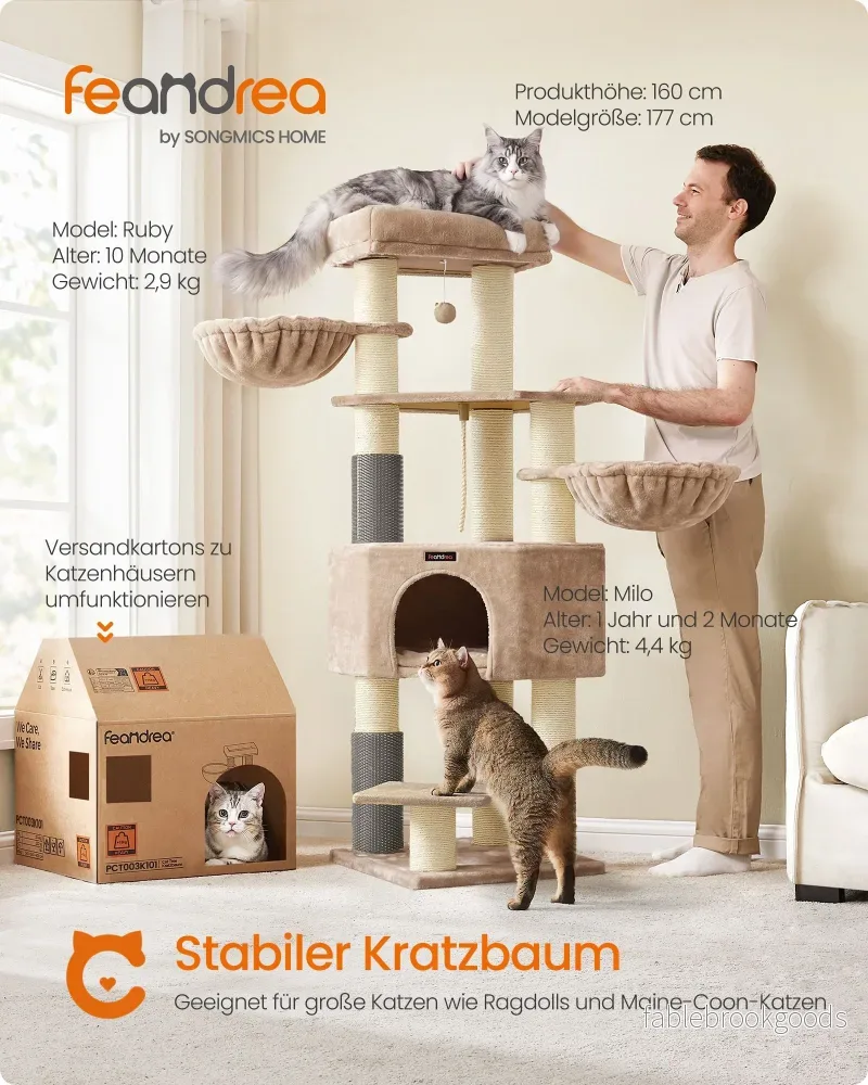 Krabpaal - 160 cm - Zelfverwarmende Deken - Voor Grote Katten - Beige - Bild 2