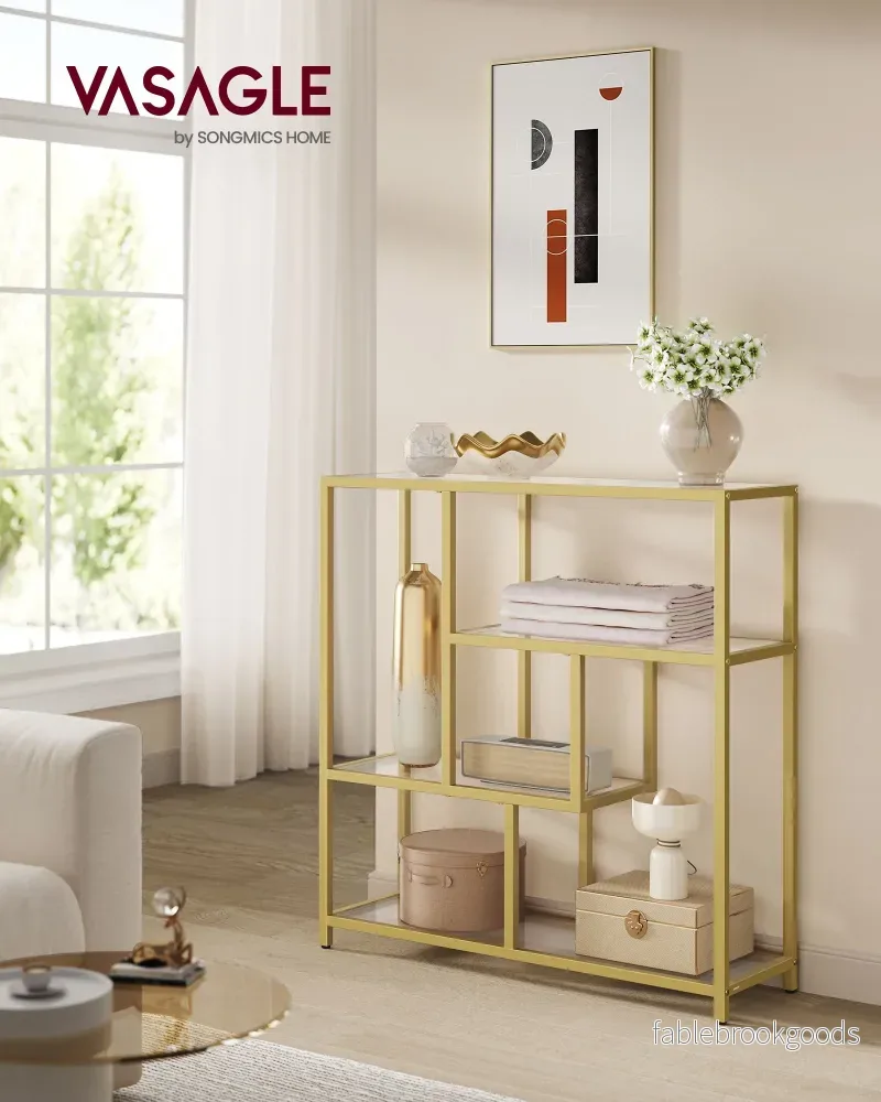 Bokhylla – 4 hyllor – Härdat glas och stål – Transparent blekt guld - Bild 2