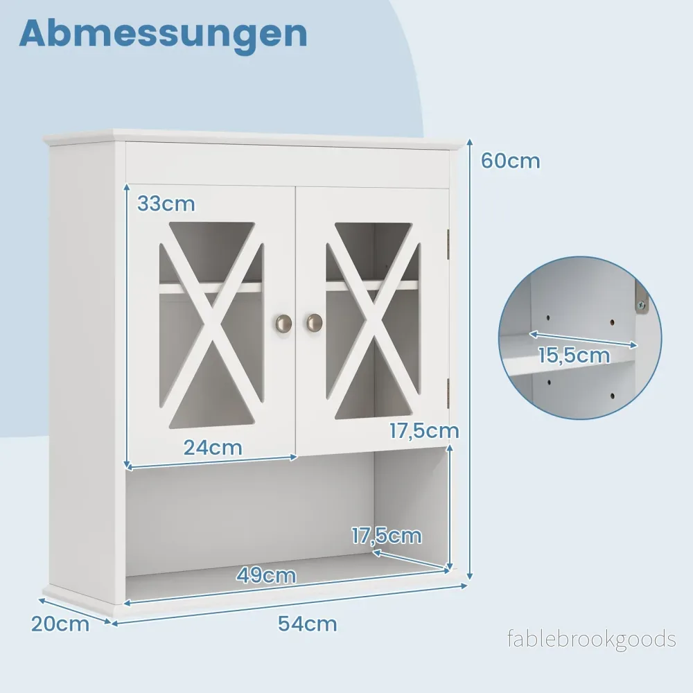 Badrumsskåp – med justerbar hylla i trä – Vit - Bild 2